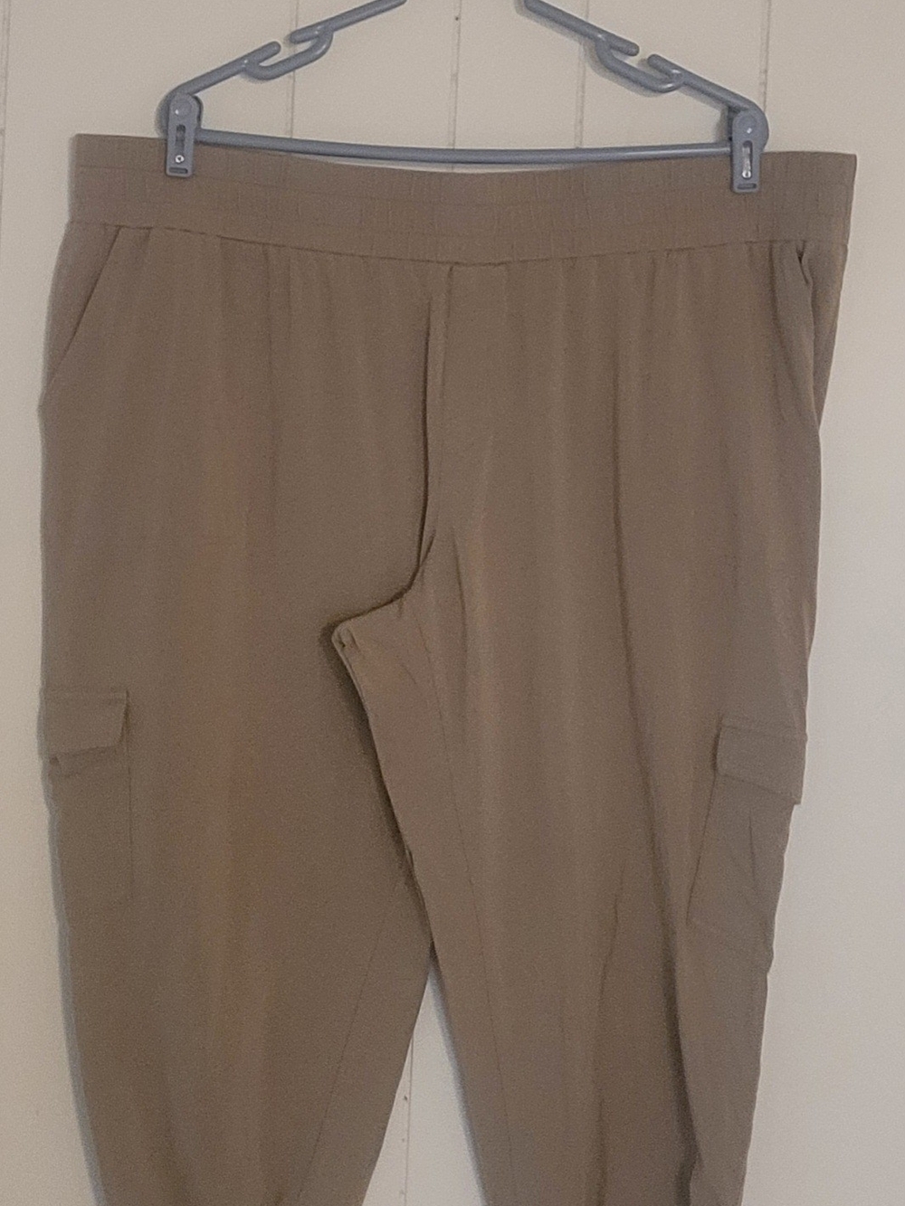 AnyBody Cozy Knit Cargo Jogger Pants Tan Khaki Plus Size 2XL Petite 2XP